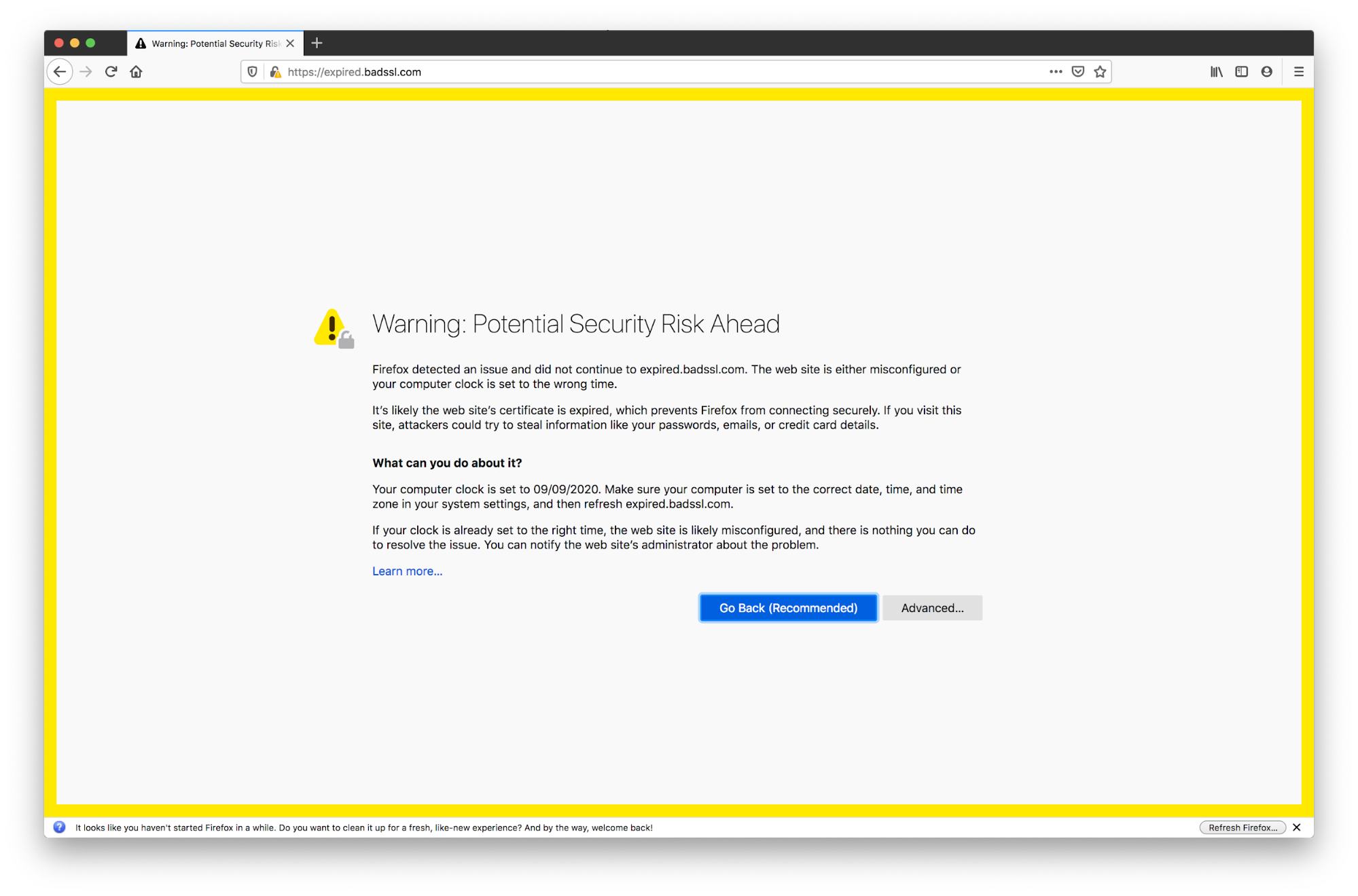 Access the website in question
Check for any SSL certificate errors or warnings