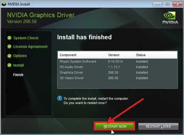 After uninstallation, visit the official NVIDIA website and download the latest drivers.
Install the drivers and restart the computer.
