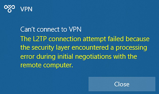 Attempt the L2TP connection again.
If the connection is successful, re-enable the firewall and antivirus with necessary exceptions for the VPN client.