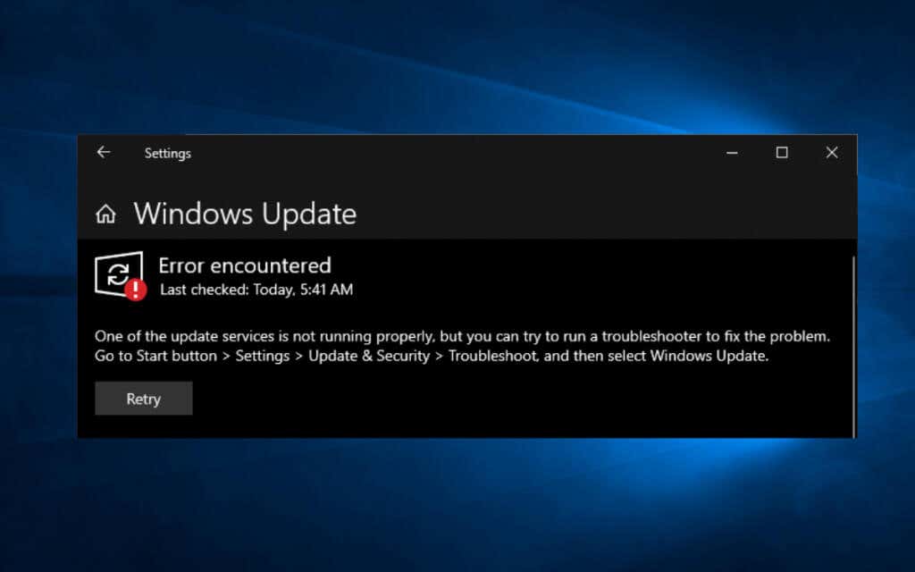 Attempt to run Windows Update again.
After completing the update, enable your antivirus and firewall.