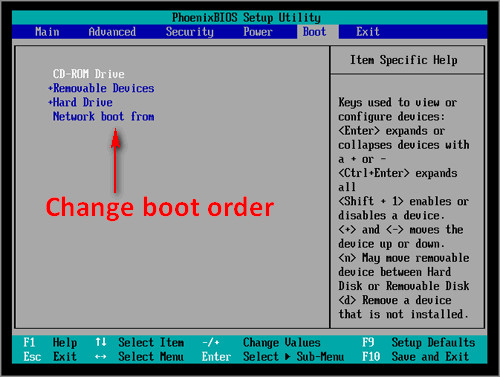 Change the boot order to prioritize the bootable media.
Save the changes and exit the BIOS settings.
