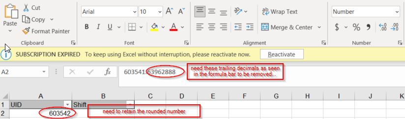 Click "OK" to apply the formatting
The hidden decimals should now be removed, and the numbers should be displayed correctly