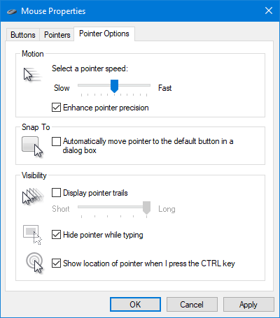 Click on Additional mouse options to open the Mouse Properties window.
In the Mouse Properties window, go to the Pointer Options tab.