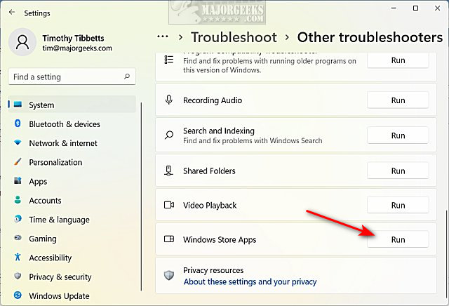 Click on Additional troubleshooters.
Scroll down and click on Windows Store Apps.