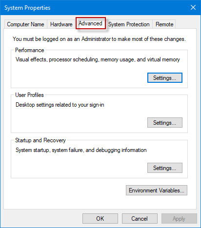 Click on Advanced system settings
Under the Performance section, click on Settings