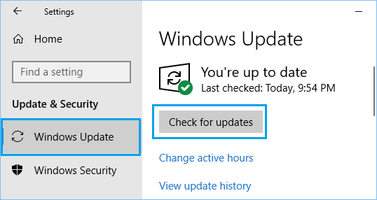 Click on Check for updates and wait for Windows to search for available updates.
If updates are found, click on Install and follow the instructions to complete the installation.