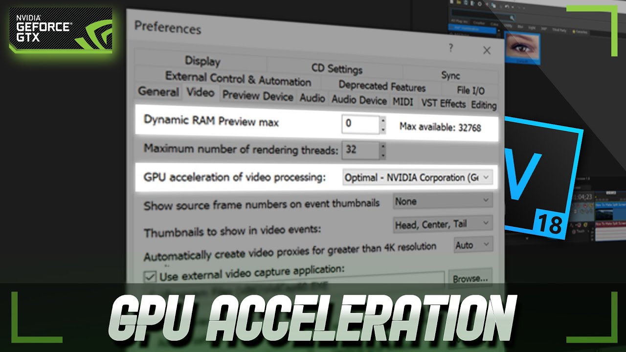 Click on "GPU acceleration of video processing" to enable it if it is not already selected.
Under the "GPU acceleration of video processing" option, adjust the "Dynamic RAM preview" setting.