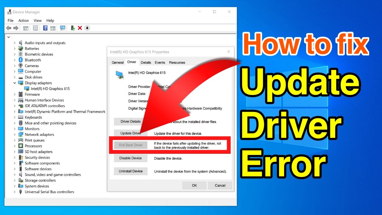 Click on Roll Back Driver.
Follow the on-screen instructions to roll back the driver to a previous version.