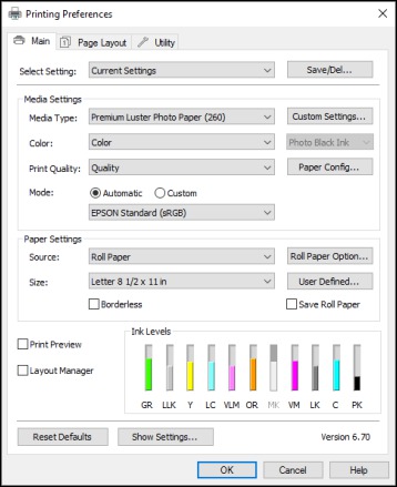 Click on the "Properties" or "Preferences" button next to the printer selection.
Look for a tab or option related to printing options or advanced settings.