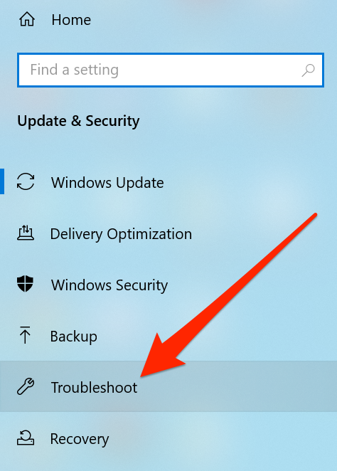 Click on Troubleshoot in the left sidebar
Scroll down and click on Windows Update