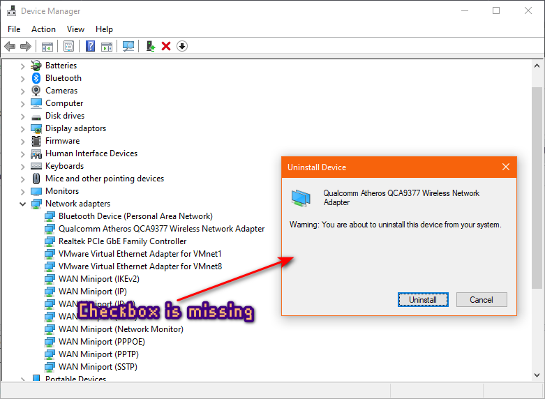 Click on Uninstall Device.
Check the box that says Delete the driver software for this device.
