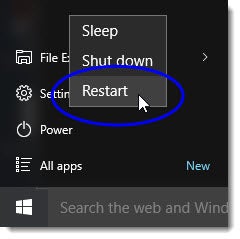 Close any running applications and save your work.
Click on the "Start" menu and select "Restart" to reboot your computer.