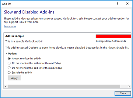 Disable add-ins
Check antivirus settings