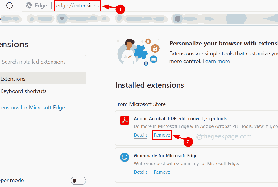 Disable any extensions or add-ons related to thegeekpage.com
Restart the browser to apply the changes