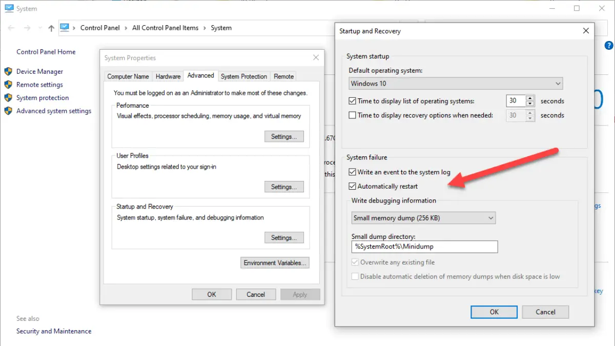 Disable Automatic Restart
Open the Control Panel by searching for it in the Start Menu.