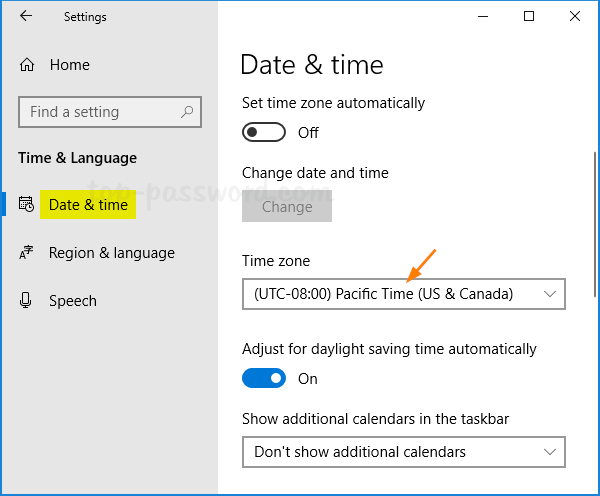 From the left-hand menu, select Date & Time.
Make sure the Set time automatically option is turned on.