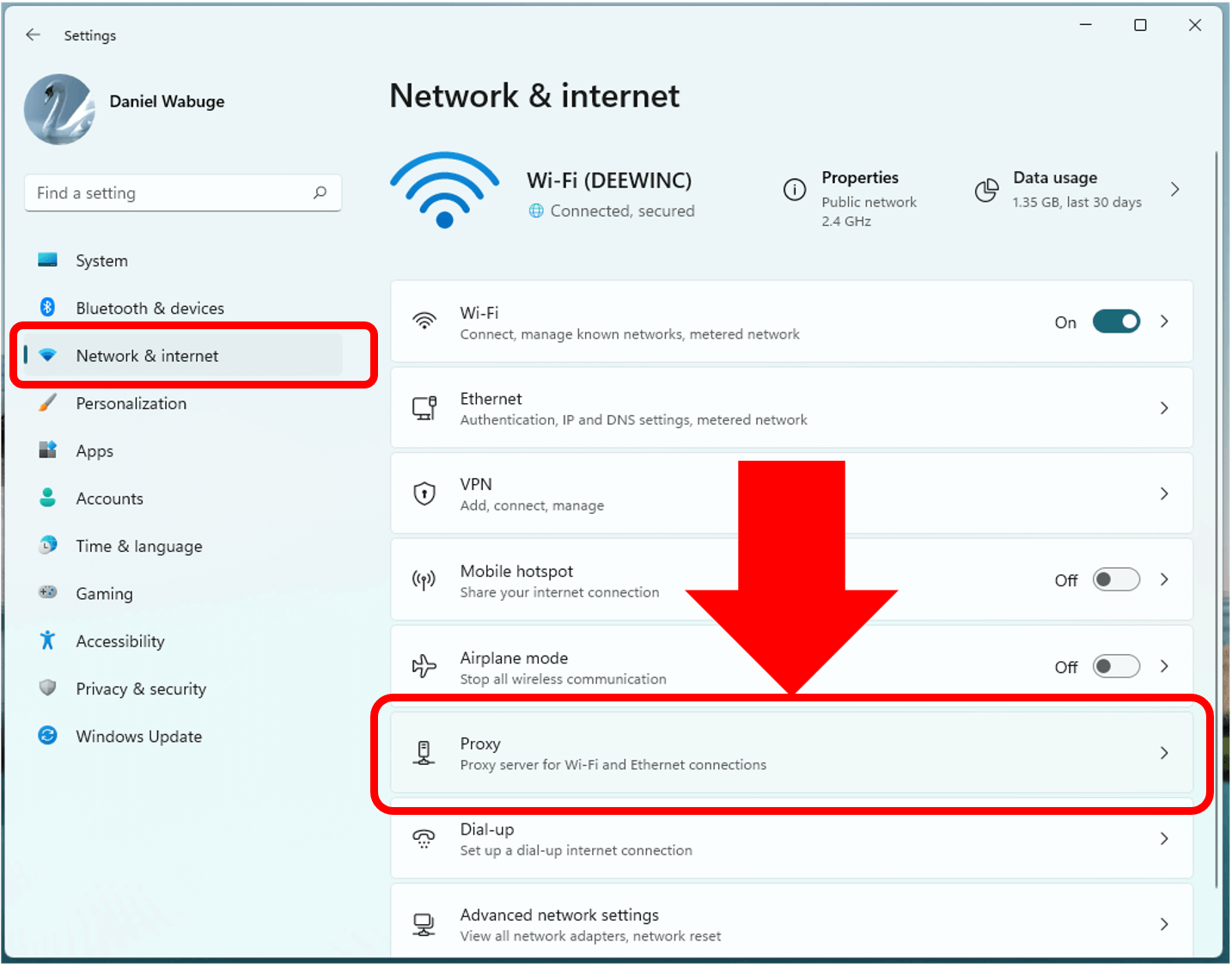 Go to "Network & internet" or "Connections".
Find the VPN or proxy settings and turn them off.