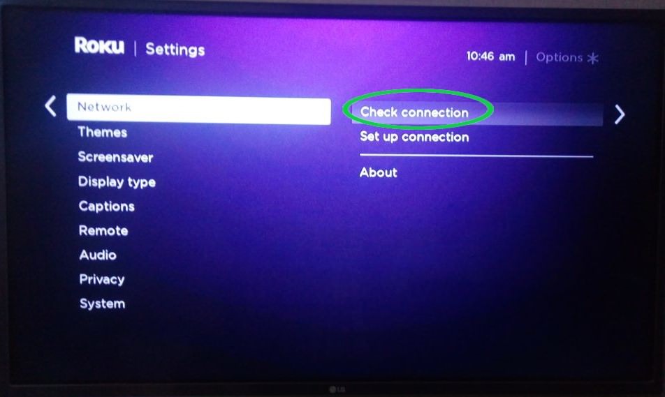 Go to Settings on your Roku device.
Select Network.