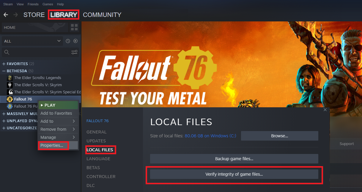 Go to the Local Files tab.
Click on the Verify Integrity of Game Files button.