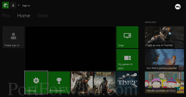 Go to the Xbox One home screen.
Select Settings.