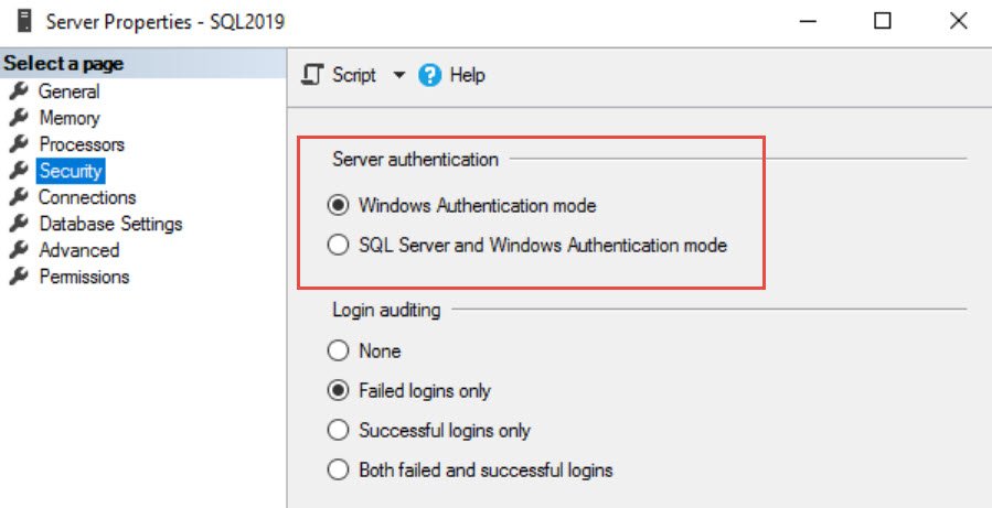 If switching to SQL Server and Windows Authentication, select SQL Server and Windows Authentication mode.
If switching to Windows Authentication, select Windows Authentication mode.