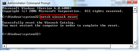 In the Command Prompt, type "netsh winsock reset" and press Enter.
Wait for the process to complete and then restart your computer.