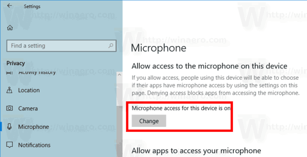 In the Microphone settings window, locate the "Allow apps to access your microphone" section.
Make sure the toggle switch under this section is turned on to allow apps to access your microphone.
