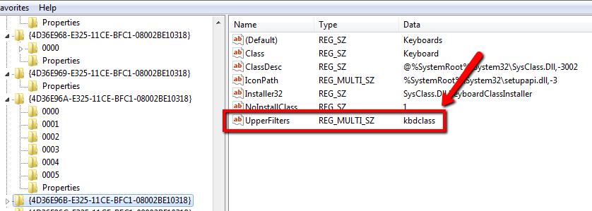In the right pane, locate and delete the UpperFilters and LowerFilters values. To do so, right-click on each value and select Delete.
Confirm the deletion of the values when prompted by clicking Yes.