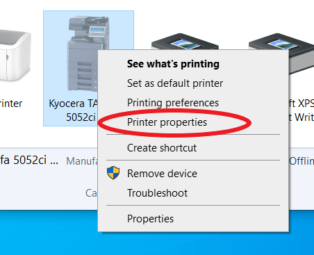Locate your printer, right-click on it, and select Properties.
In the Properties window, click on the Hardware tab.