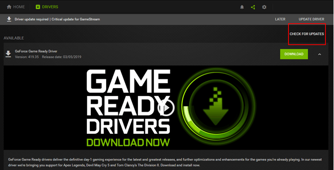 Make a note of the Driver Version and Driver Date.
Visit the official NVIDIA website and download the latest drivers for your graphics card model.