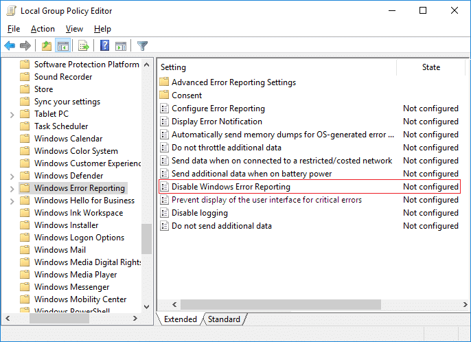 Method 5: Disabling Windows Error Reporting through Local Group Policy Editor
Method 6: Modifying the Registry Key for Consent