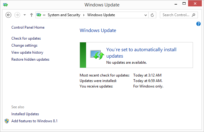 On the left side of the Update & Security window, click on Windows Update.
Click on View update history to see the list of installed updates.