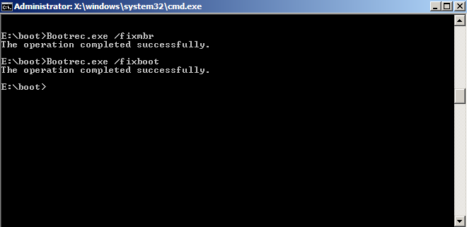 Open Command Prompt
Type <code>bootrec /fixmbr</code> and press Enter