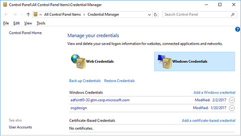 Open Control Panel and navigate to User Accounts > Credential Manager.
Under Generic Credentials, locate any Lync-related entries.