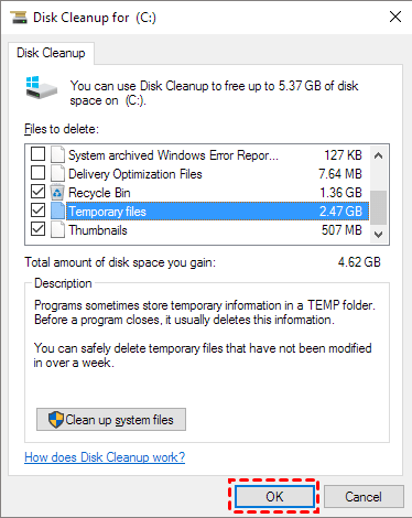 Open File Explorer and right-click on the system drive (usually C:).
Select "Properties" and check the available free space.