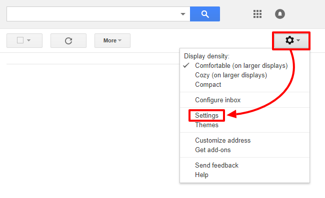 Open Gmail and click on the gear icon in the top-right corner.
Select "Settings" from the dropdown menu.