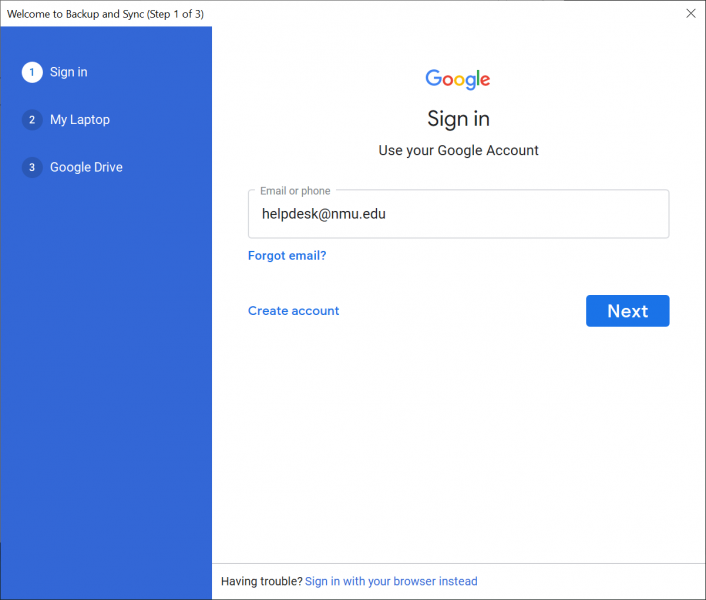 Open Google Drive Sync again
Sign in to your Google account and let the syncing process complete