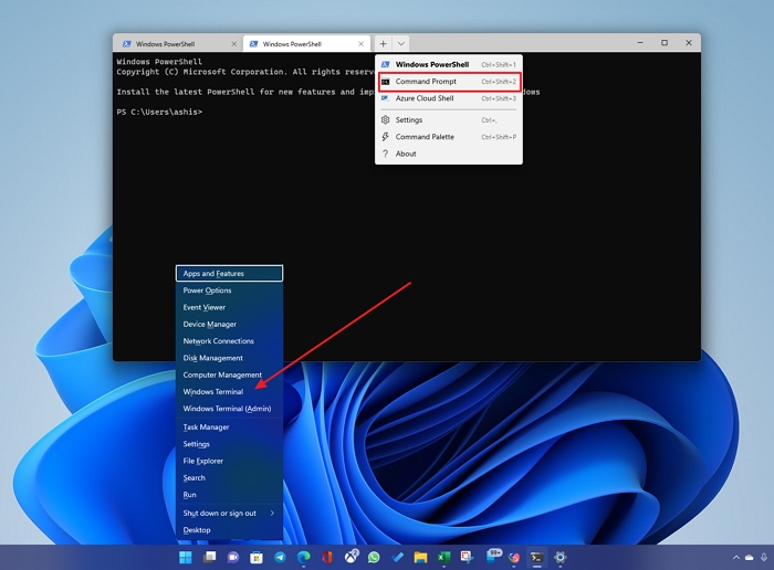 Open PowerShell by right-clicking on the Start button and selecting Windows PowerShell (Admin).
If you don't see Windows PowerShell (Admin), click on Command Prompt (Admin) instead.