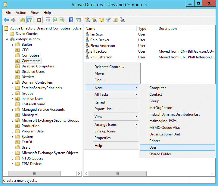 Open Server Manager.
Select Tools and click on Active Directory Users and Computers.