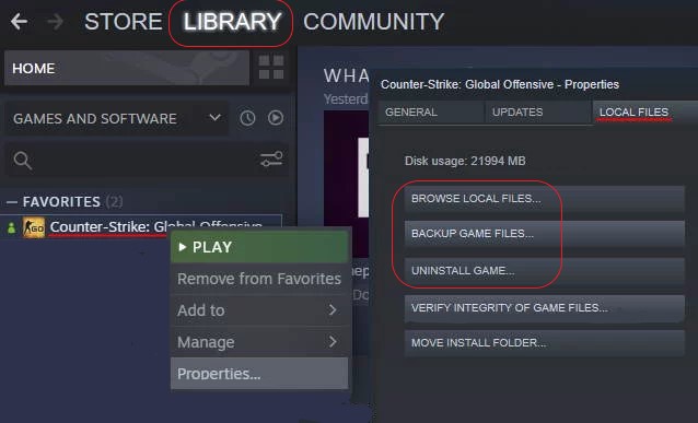 Open Steam and go to your game library.
Right-click on CS GO and select "Uninstall".