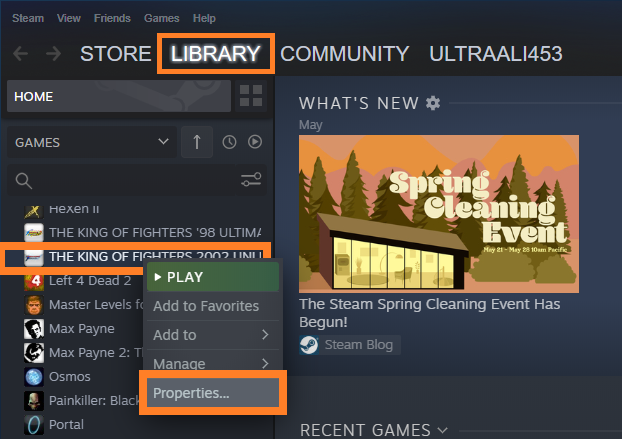 Open Steam and go to your game library.
Right-click on CS GO and select "Properties".