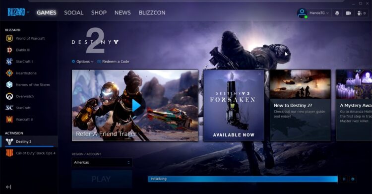 Open the Blizzard application and go to the Destiny 2 game tab.
Click on the options menu (gear icon) next to the Play button.