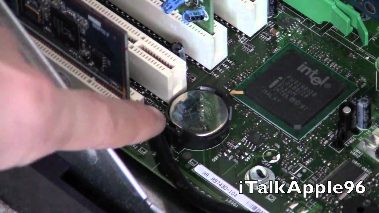 Open the computer case to access the motherboard.
Locate the CMOS battery on the motherboard.