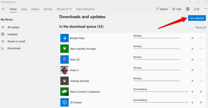 Open the Microsoft Store.
Click on the three dots in the upper-right corner and select "Downloads and updates."