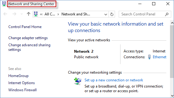 Open the Network and Sharing Center by right-clicking the network icon in the taskbar and selecting Open Network and Sharing Center.
Click on your active network connection.