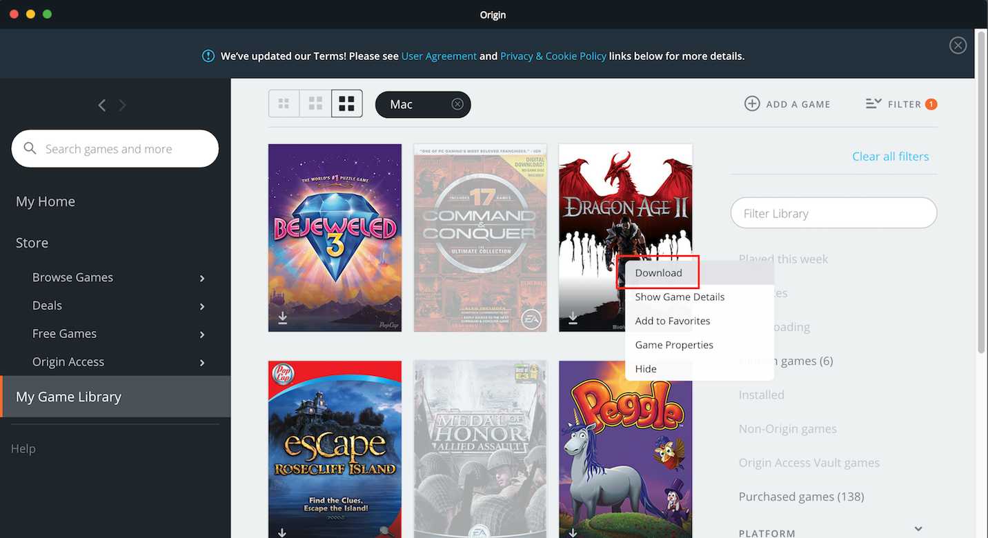 Open the Origin client on your computer.
Click on My Games in the top-left corner.
