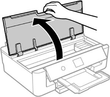 Open the printer cover and wait for the print head to move to the center.
Remove the ink cartridges from the print head.