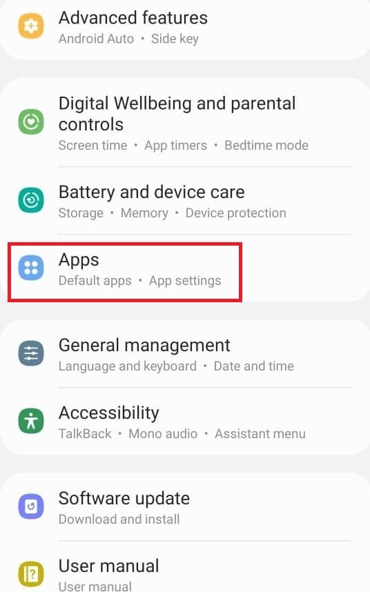 Open the Settings app on your Android device.
Scroll down and tap on Apps or Application Manager.