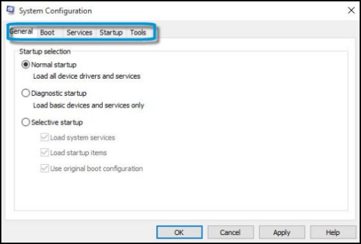 Press Enter to open the System Configuration window.
Click on the Services tab.