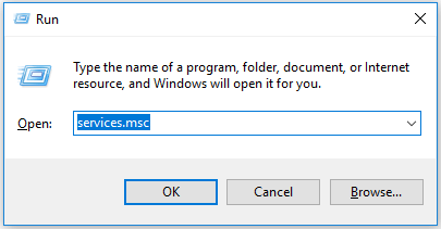 Press the Windows key and R simultaneously to open the Run dialog box.
Type services.msc and press Enter to open the Services window.